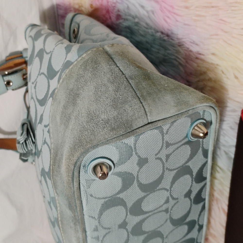 SALE! Auth Coach Denim Y2K Vintage Signature Baby Blue Handbag/Dust Bag - Picture 9 of 15
